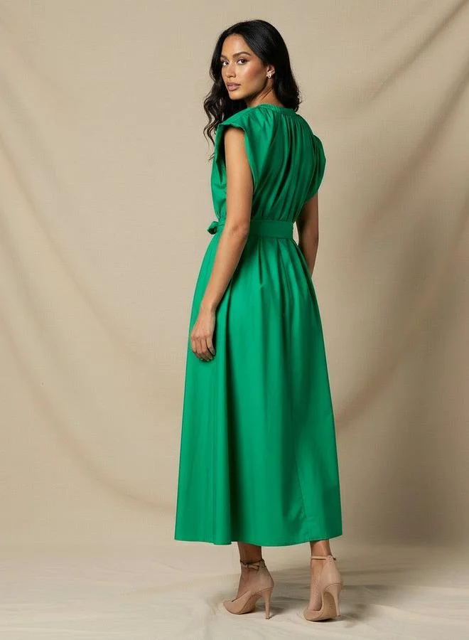 Iconic  Iconic Plain A-line Women Dress with Tie-Up Belt for Women | Best Price UAE